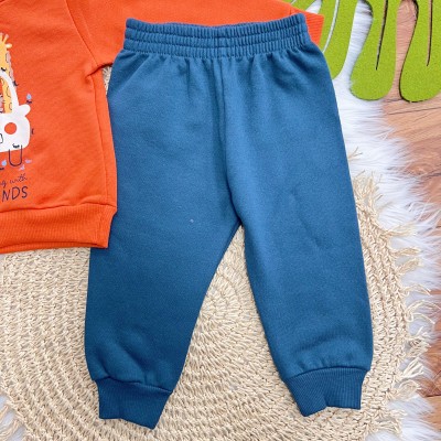 Conj. Casaco Animals Friends com Capuz e Calça de Moletom - Laranja e Azul